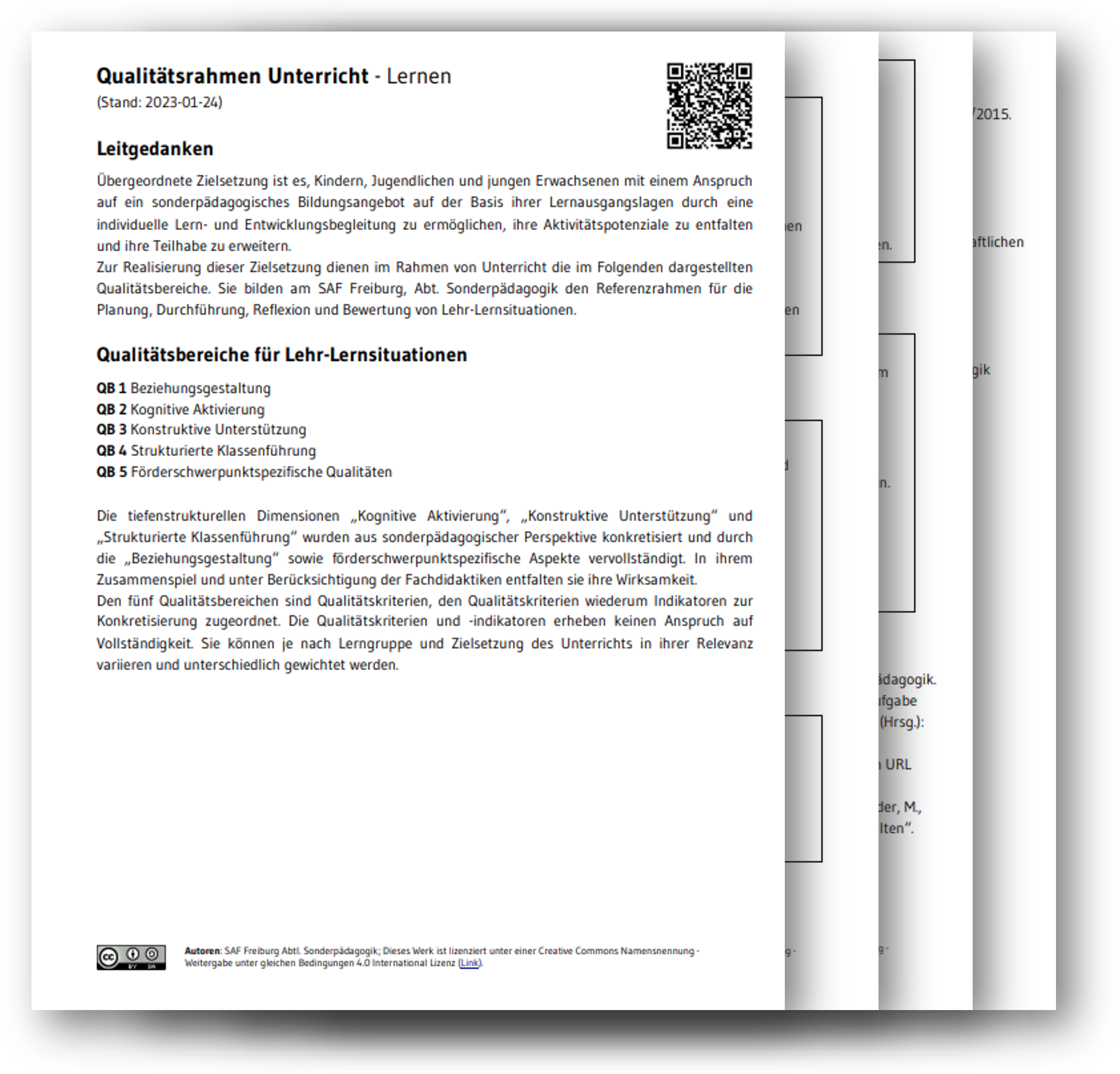 Die Abbildung zeigt die verschiedenen Seiten des QR Unterrichts der Fachrichtung LERNEN.