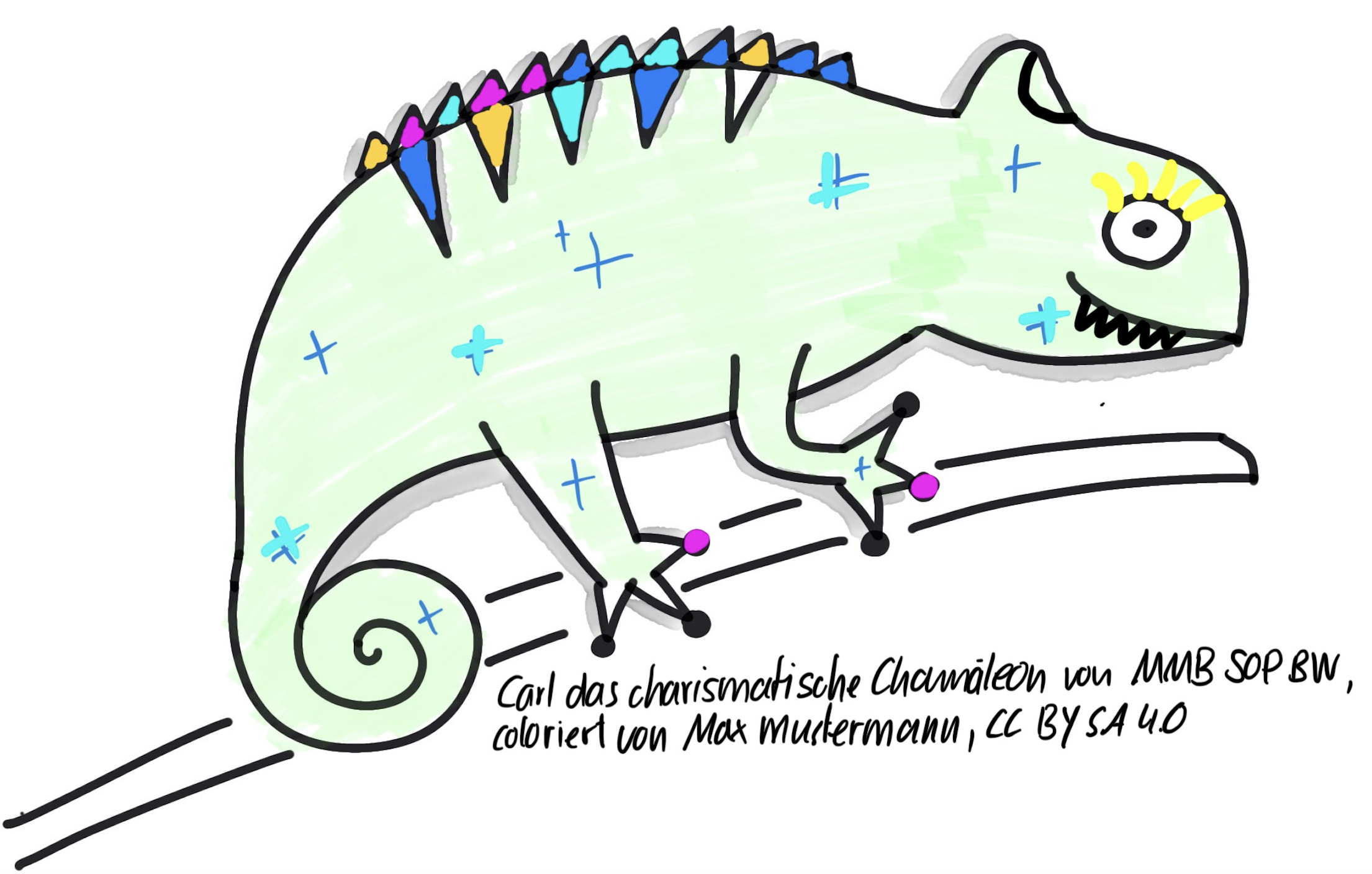 Das Bild zeigt das Chamäleon, das auf dem Tablet coloriert und verändert wurde.